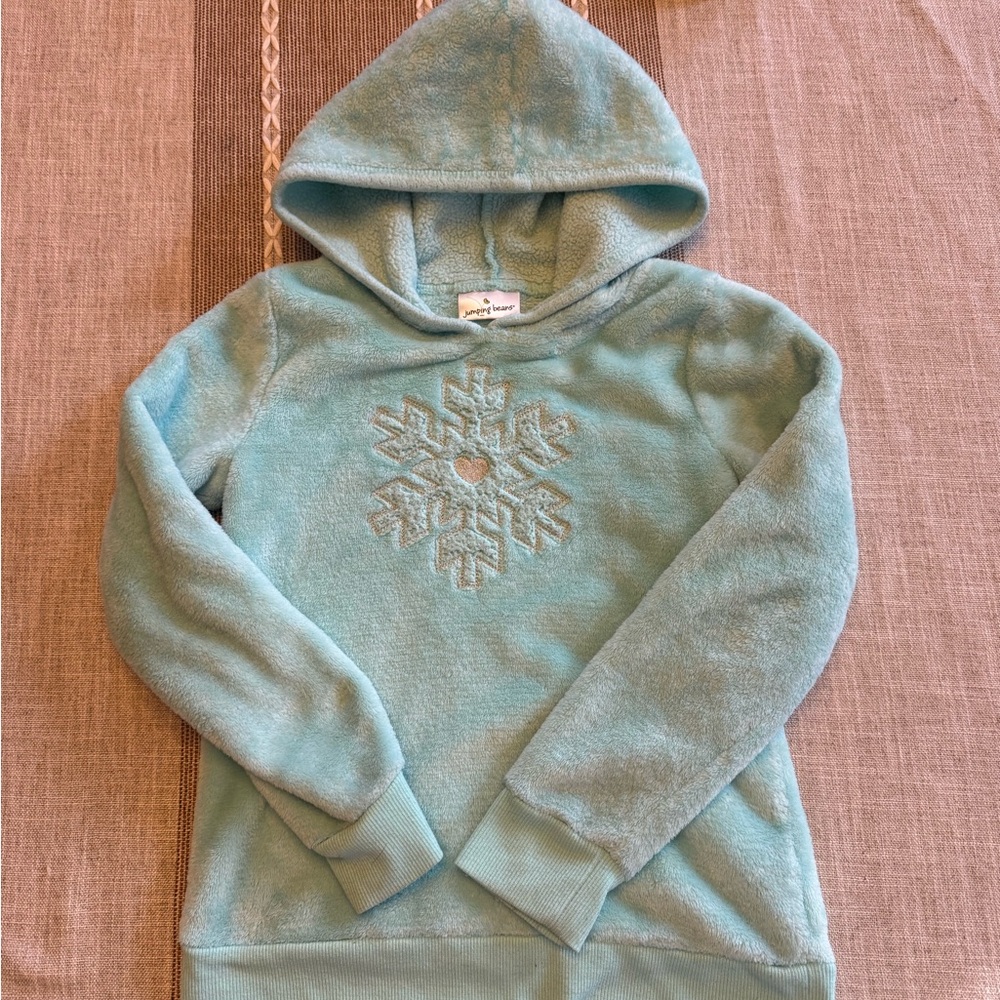 Girls Jumping Beans Mint Blue Hoodie with Snowflake Embroidery